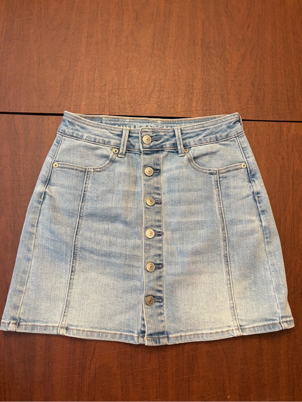 American Eagle Super Stretch Button Front Denim Mini Skirt Size 2